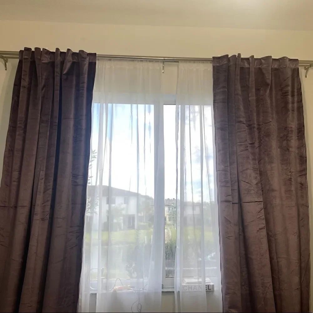 Brushed velvet floor length curtain panels set of 2 plus sheers #15